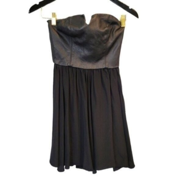 Amanda Uprichard | Faux Leather Bust Strapless A line Mini Dress Black - Picture 3 of 9